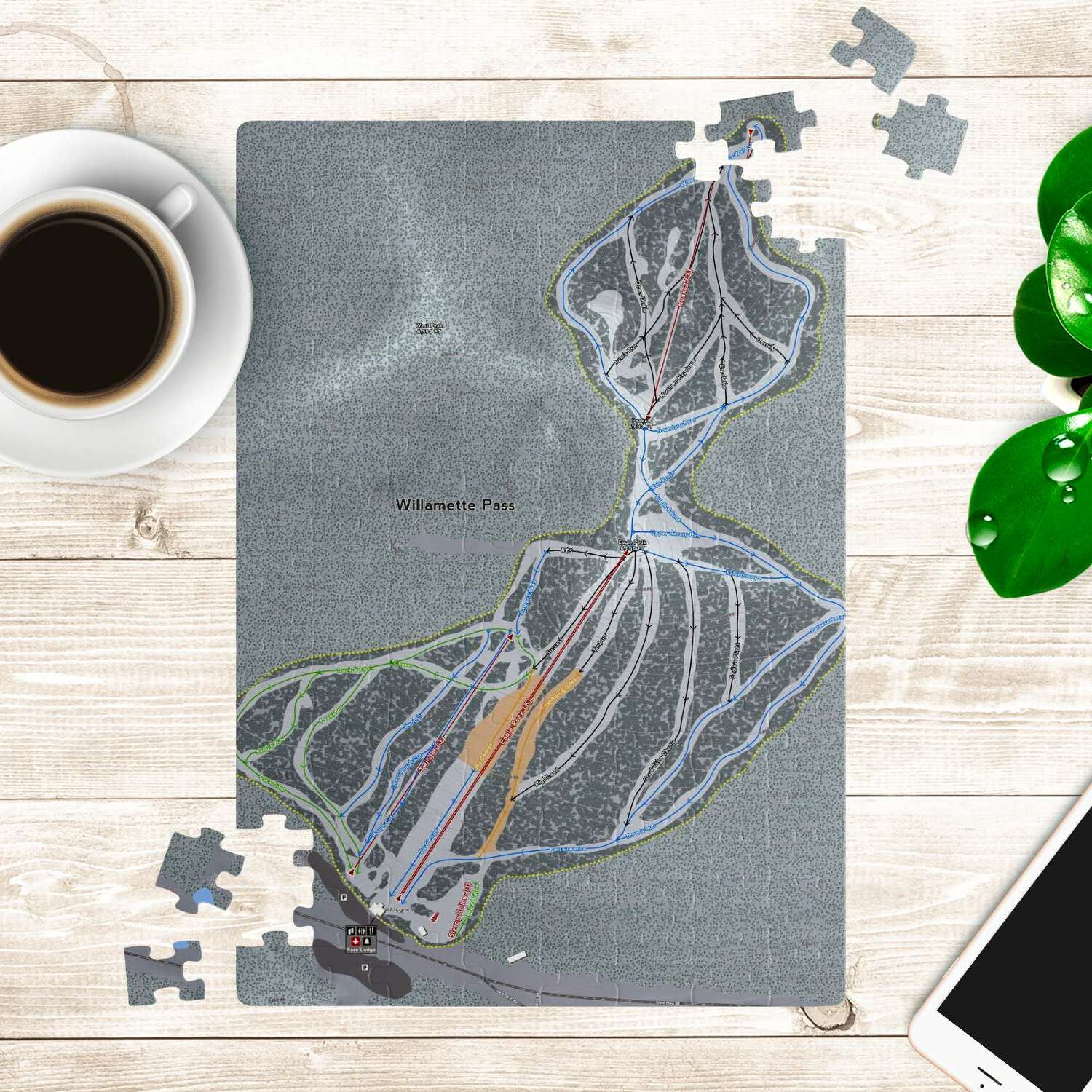 Willamette Pass, Oregon Ski Trail Map Puzzle - Powderaddicts