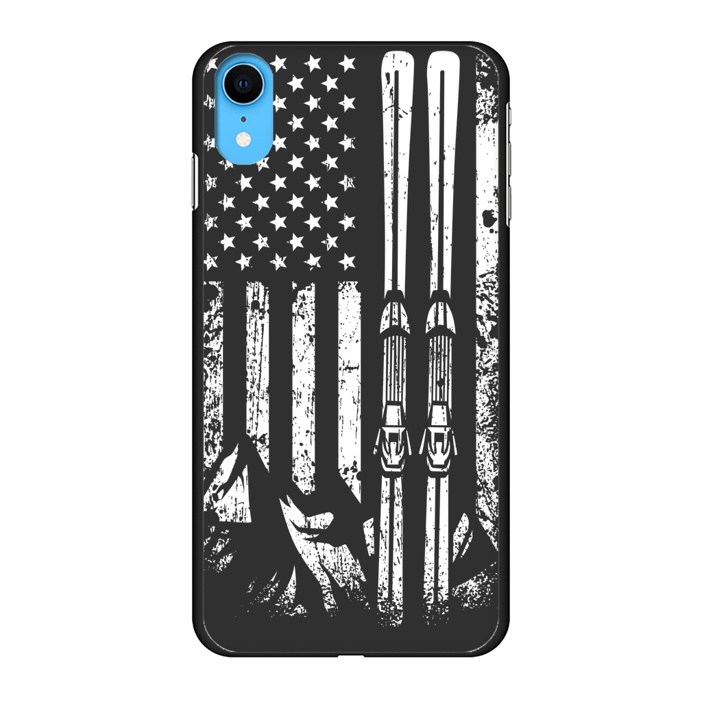 USA Ski Flag Back Printed Black Hard Phone Case - Powderaddicts