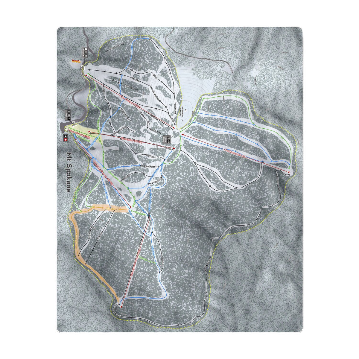 Mt Spokane, Washington Ski Resort Map Printed Beach Towel - Powderaddicts