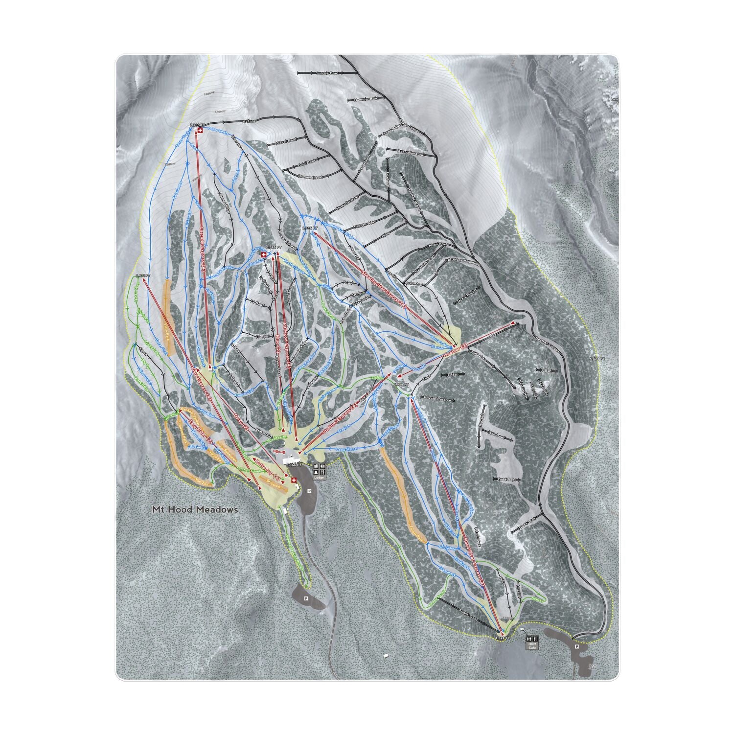 Mt Hood Meadows, Oregon Ski Resort Map Printed Beach Towel - Powderaddicts