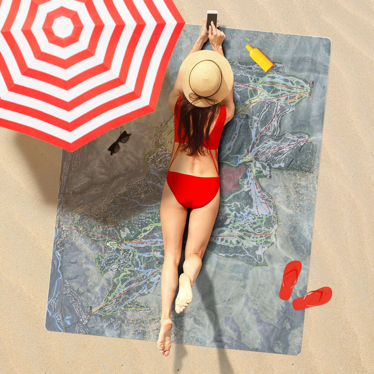 Beaver Creek, Colorado Ski Resort Map Printed Beach Towel - Powderaddicts