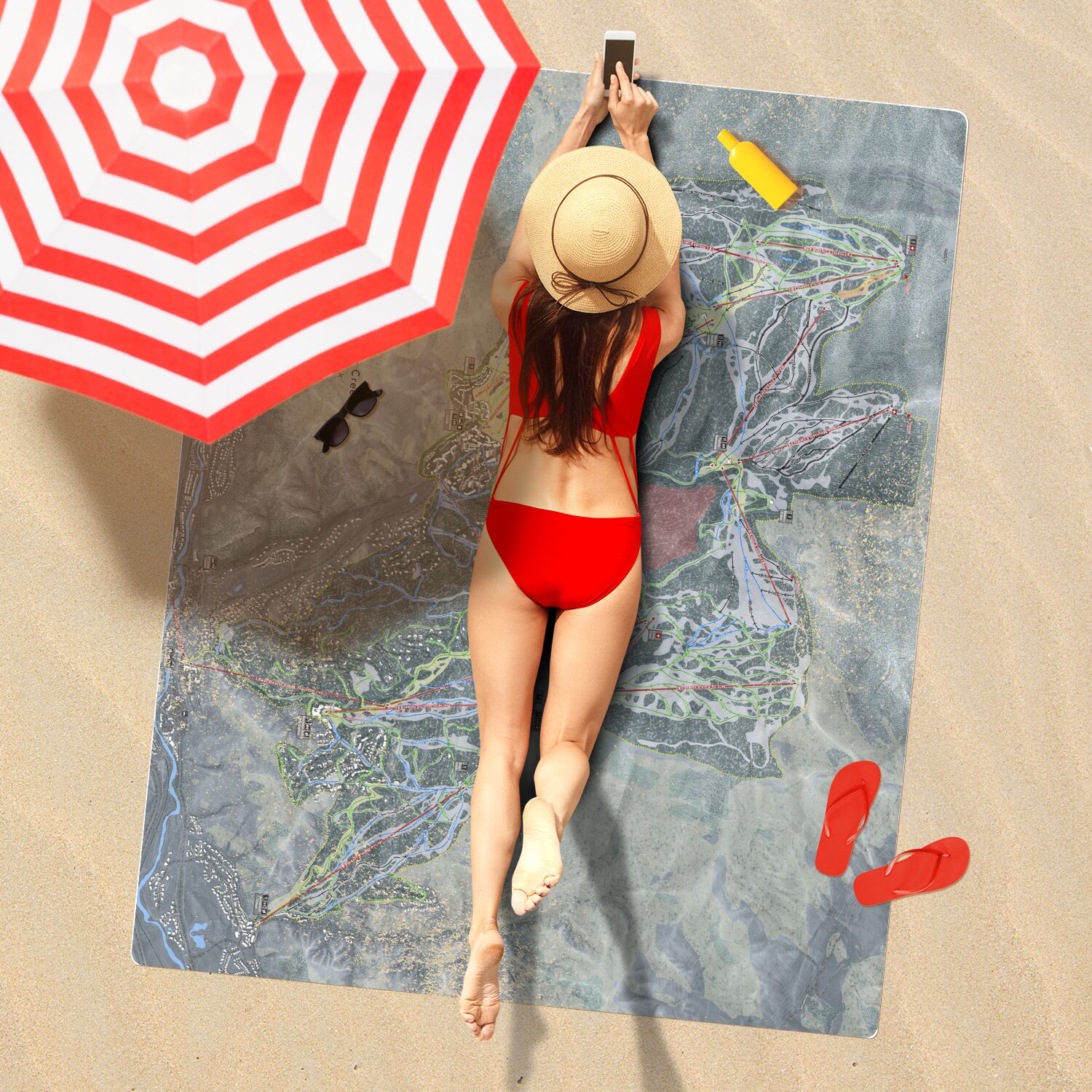 Beaver Creek, Colorado Ski Resort Map Printed Beach Towel - Powderaddicts