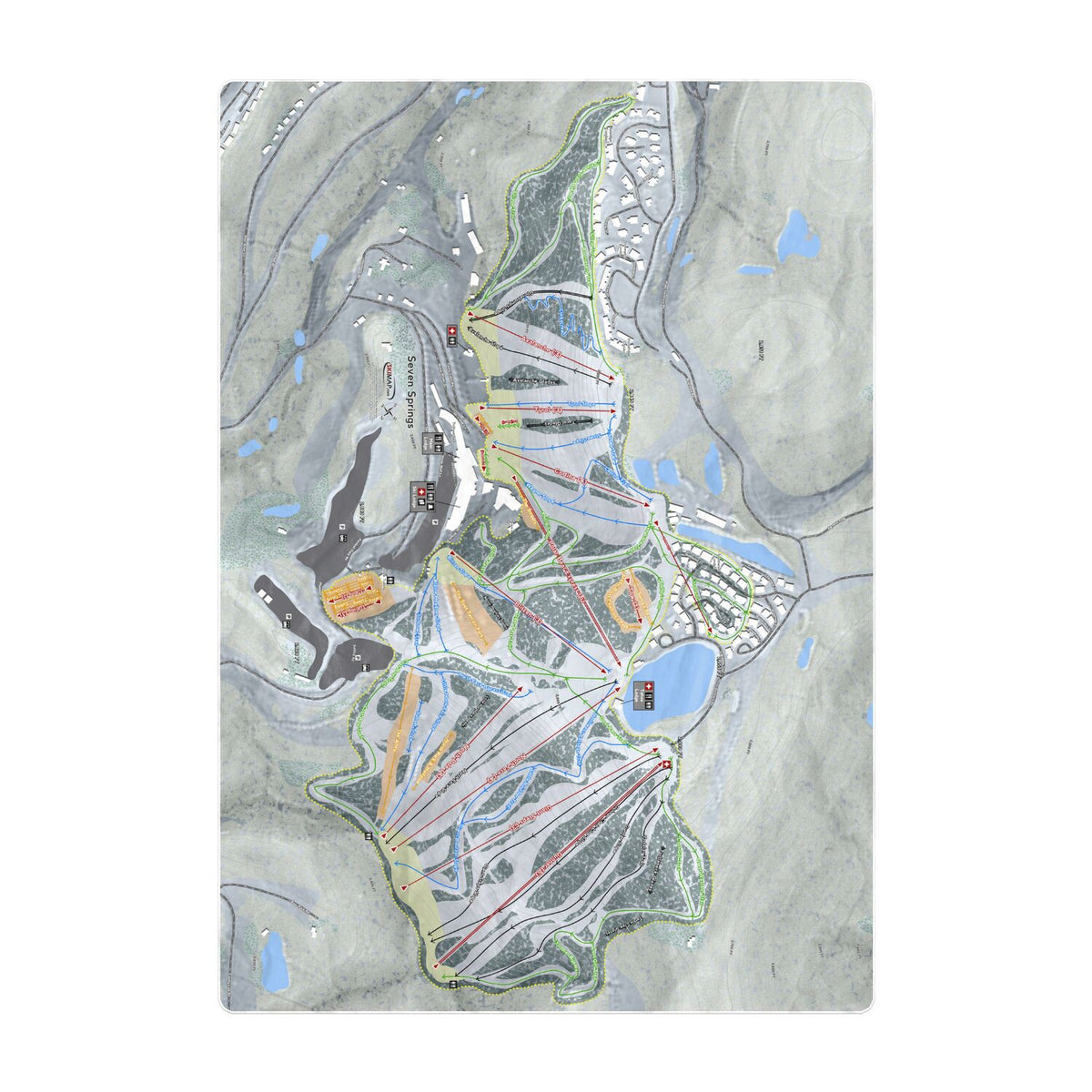 Seven Springs, Pennsylvania Ski Resort Map Printed Beach Towel