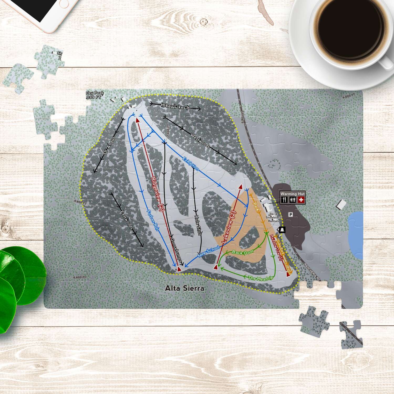 Alta Sierra, California Ski Trail Map Puzzle - Powderaddicts