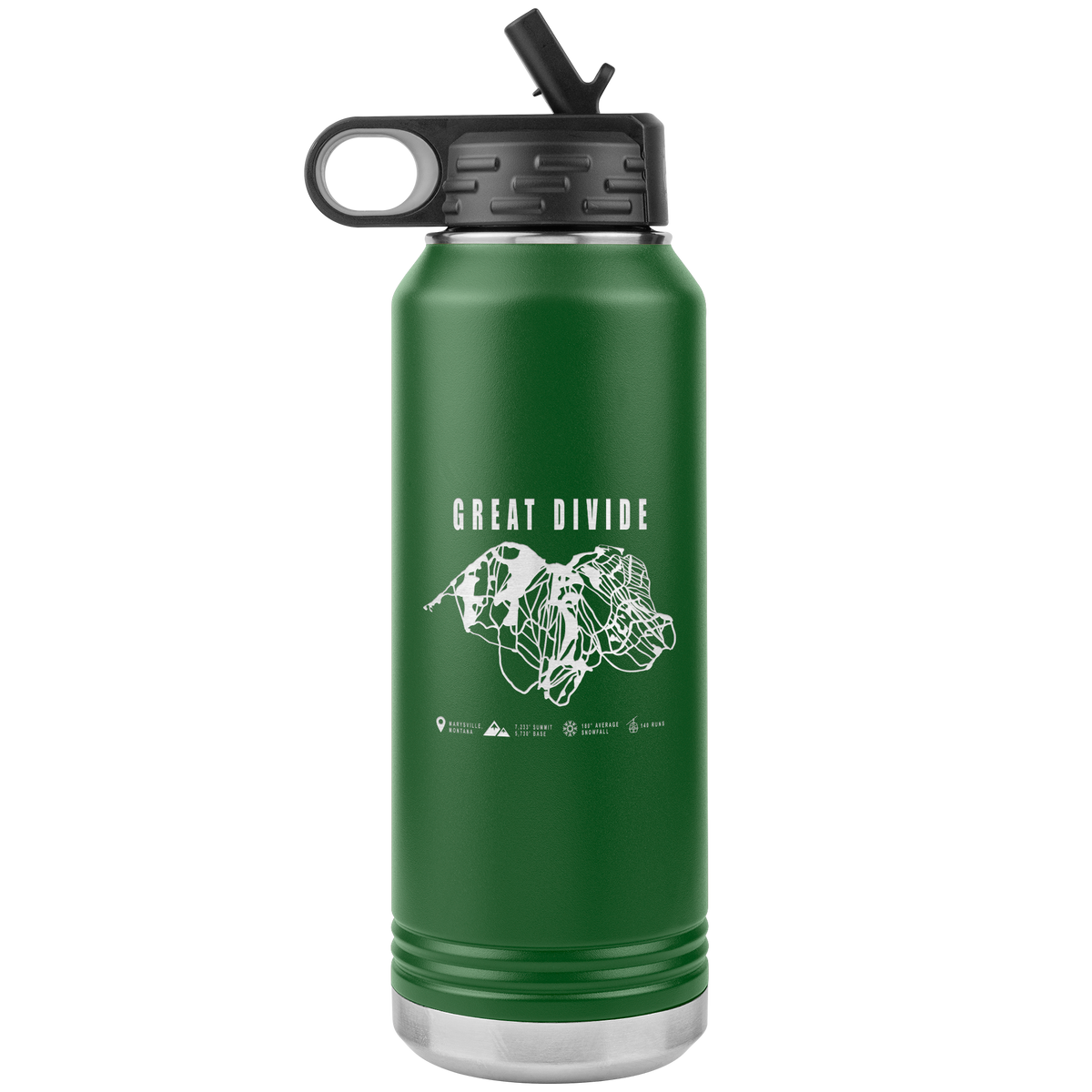 Great Divide Montana Ski Trail Map 32oz Water Bottle Tumbler - Powderaddicts