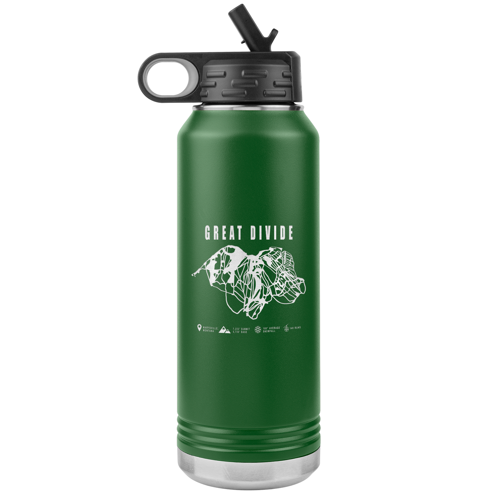 Great Divide Montana Ski Trail Map 32oz Water Bottle Tumbler - Powderaddicts