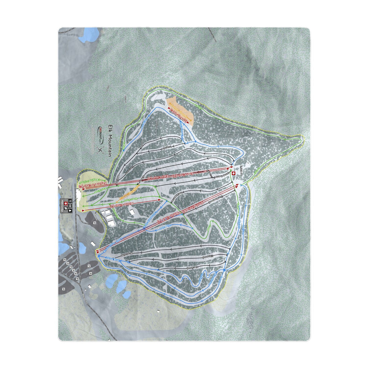 Elk Mountain, Pennsylvania Ski Resort Map Printed Beach Towel - Powderaddicts