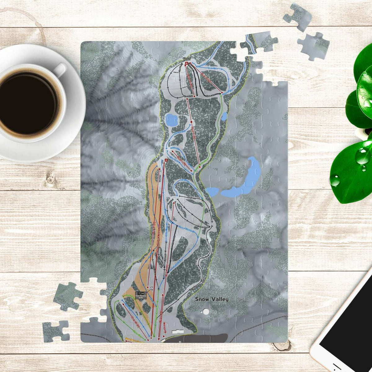 Snow Valley, California Ski Trail Map Puzzle - Powderaddicts