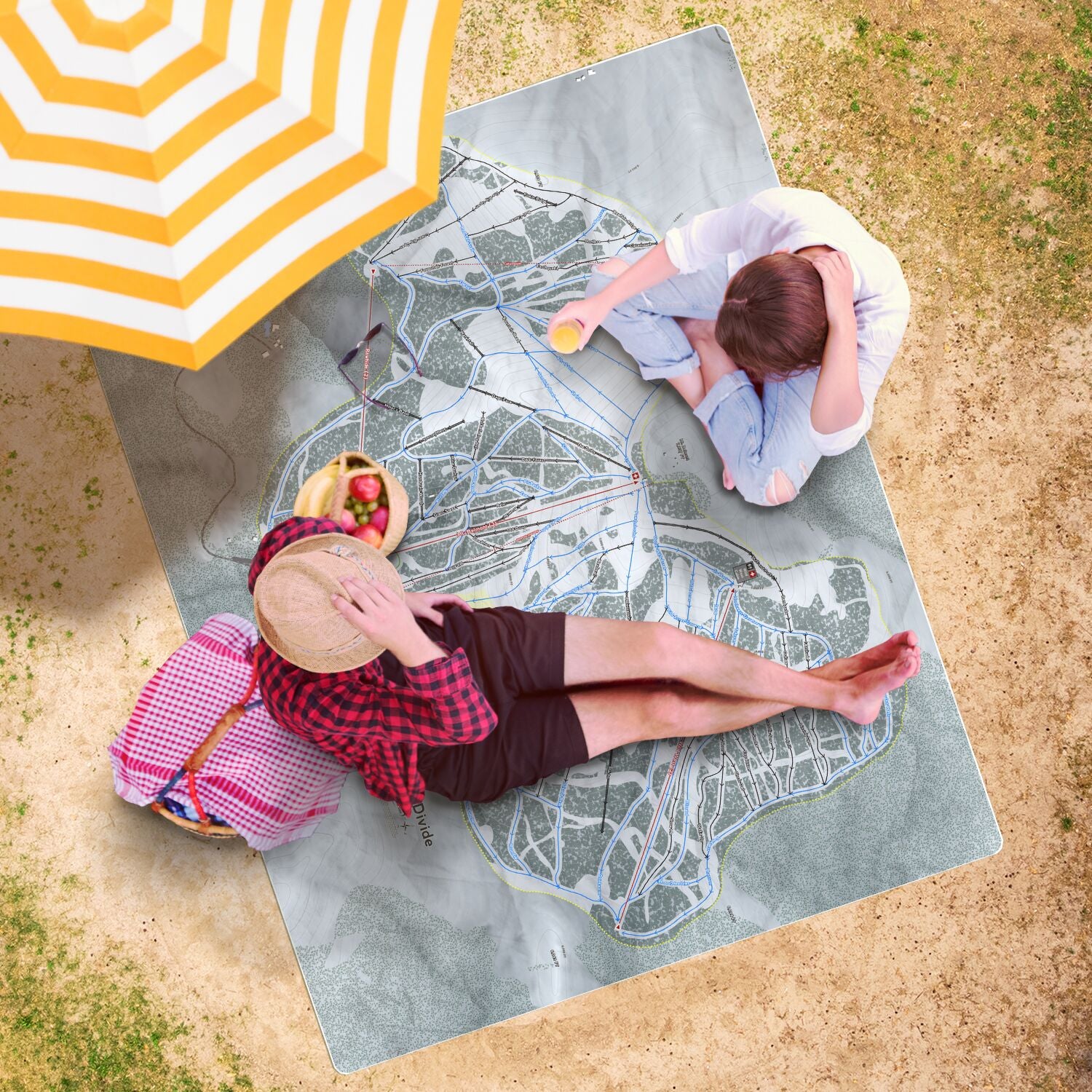 Great Divide, Montana Ski Resort Map Printed Beach Towel - Powderaddicts