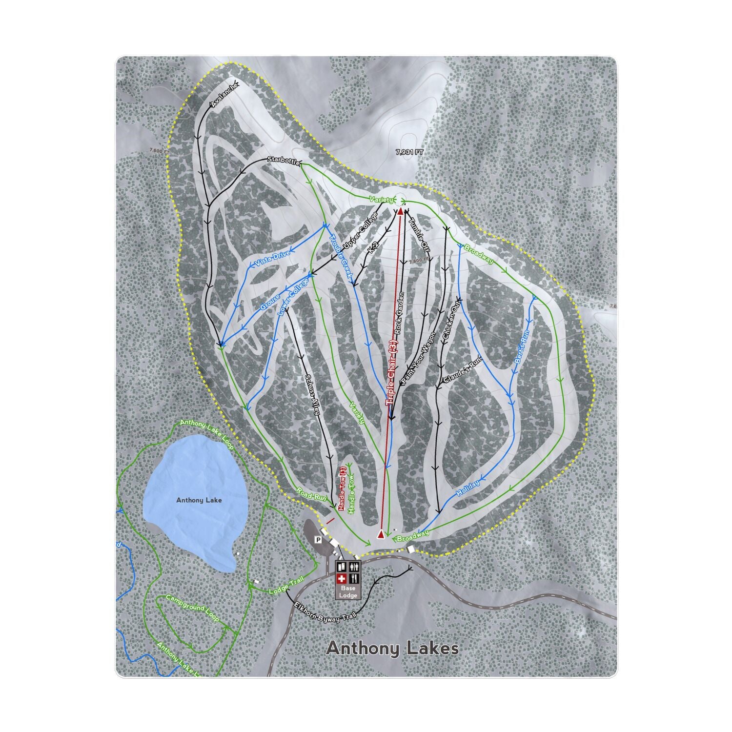 Anthony Lakes, Oregon Ski Resort Map Printed Beach Towel - Powderaddicts