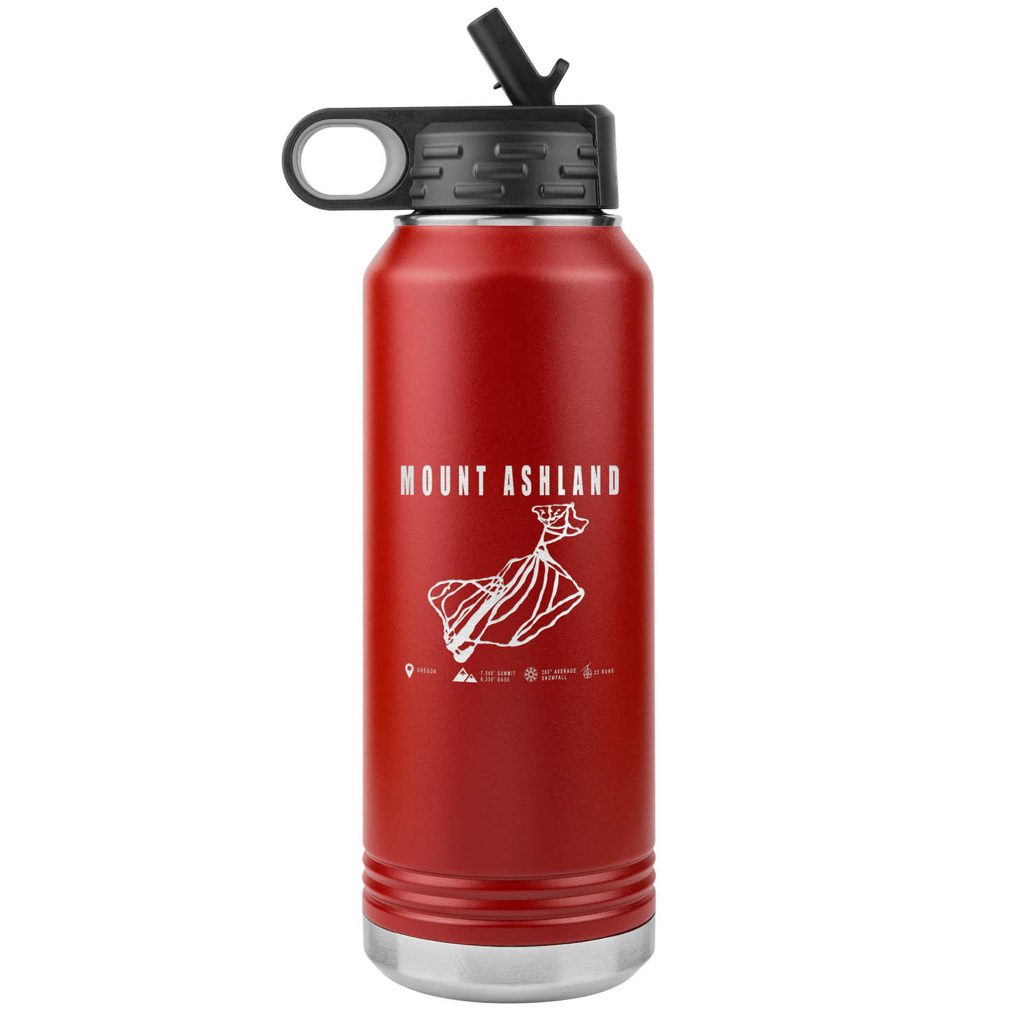 Mount Ashland, Oregon Ski Trail Map 32oz Water Bottle Tumbler - Powderaddicts