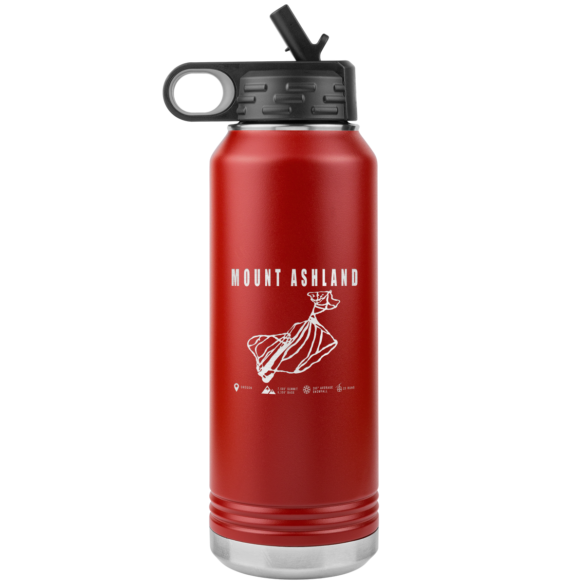 Mount Ashland, Oregon Ski Trail Map 32oz Water Bottle Tumbler - Powderaddicts