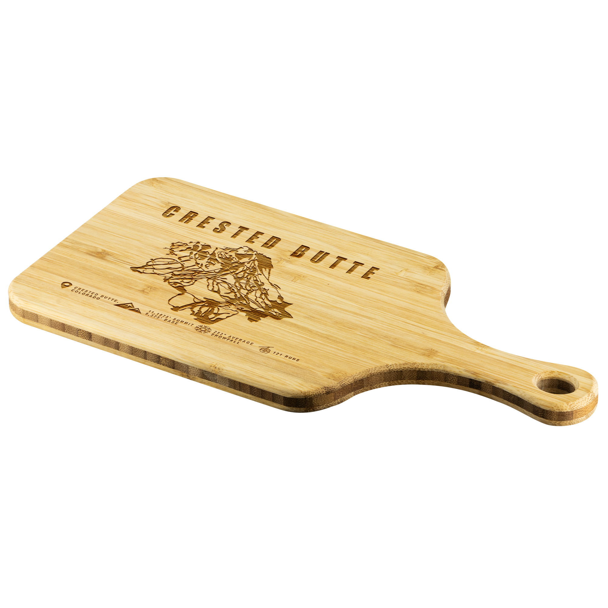 Crested Butte Colorado Ski Trail Map Bamboo Cutting Board With Handle - Powderaddicts