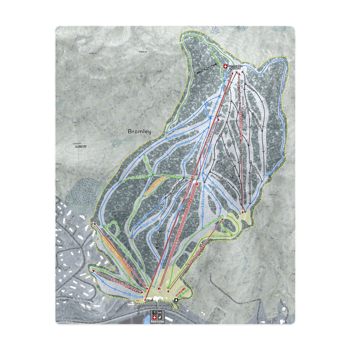 Bromley, Vermont Ski Resort Map Printed Beach Towel - Powderaddicts