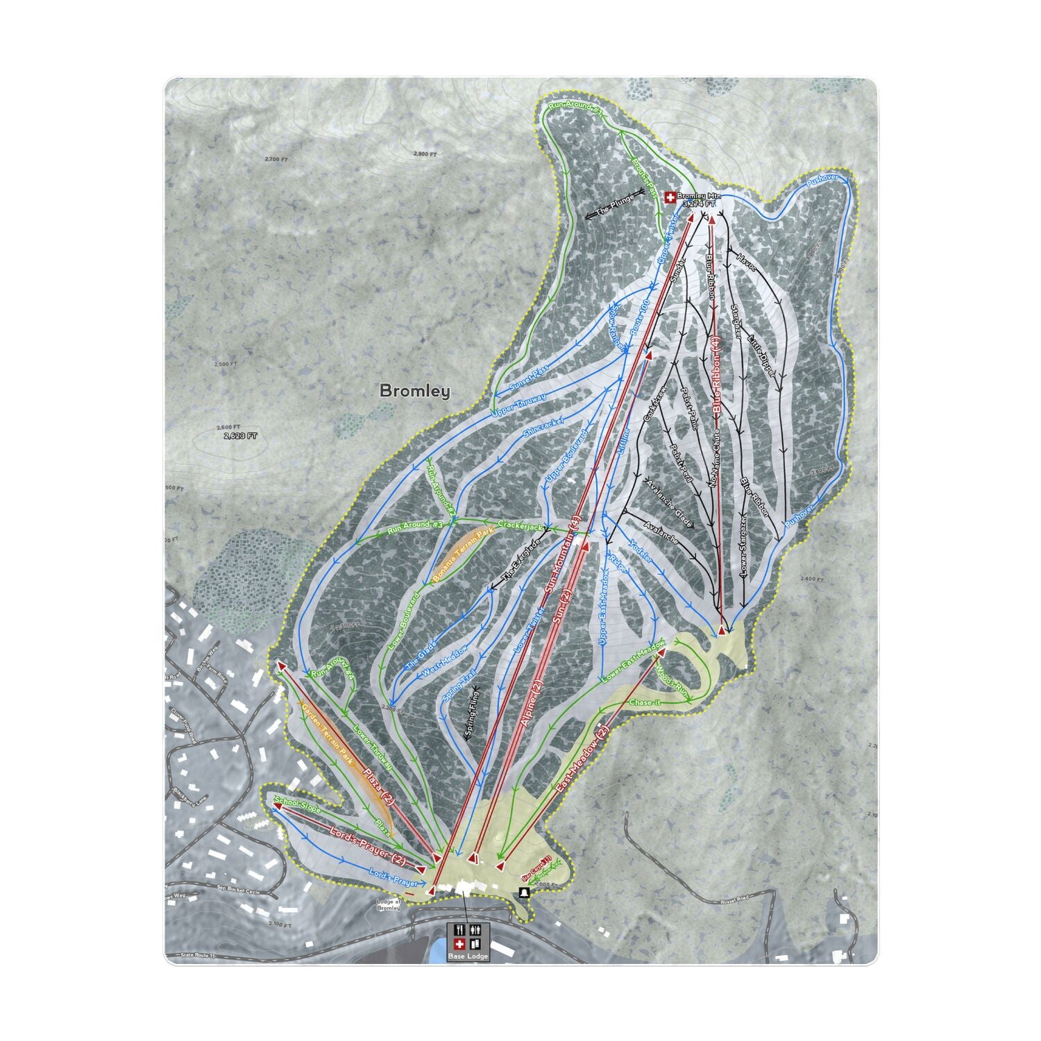 Bromley, Vermont Ski Resort Map Printed Beach Towel - Powderaddicts