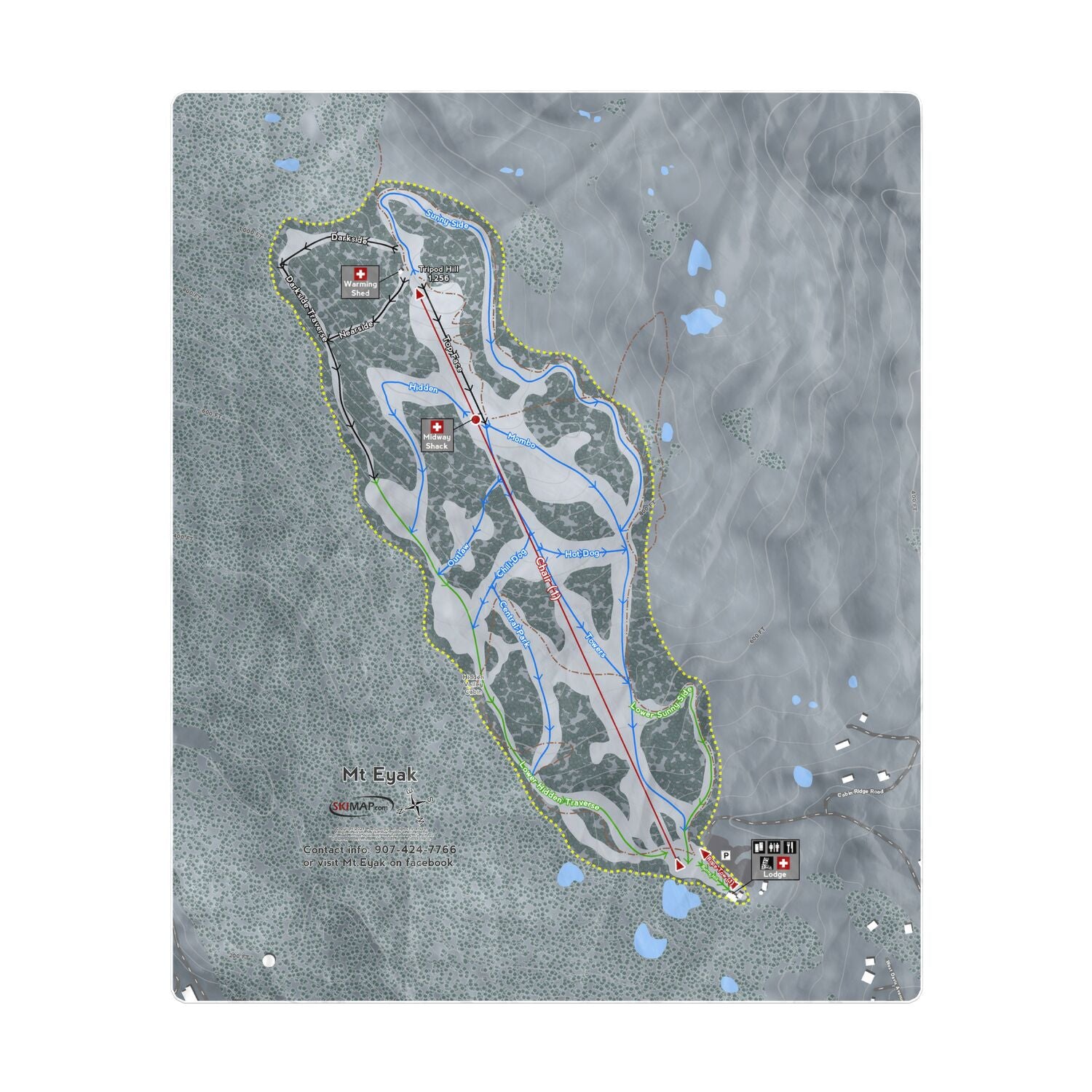 Mt Eyak, Alaska Ski Resort Map Printed Beach Towel - Powderaddicts
