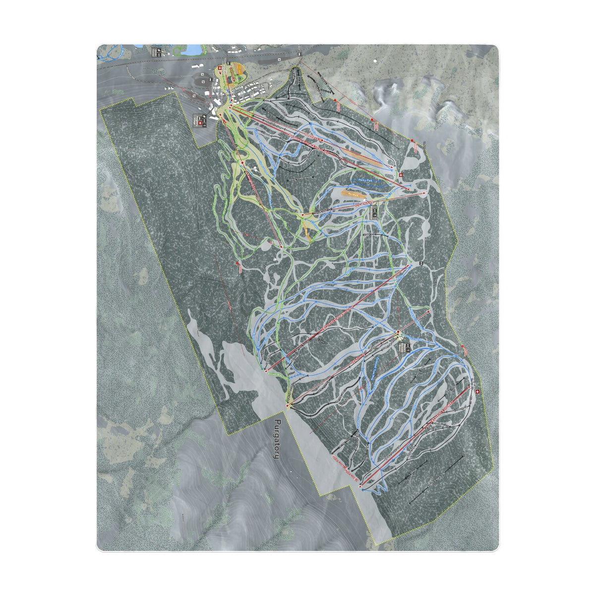 Purgatory, Colorado Ski Resort Map Printed Beach Towel - Powderaddicts