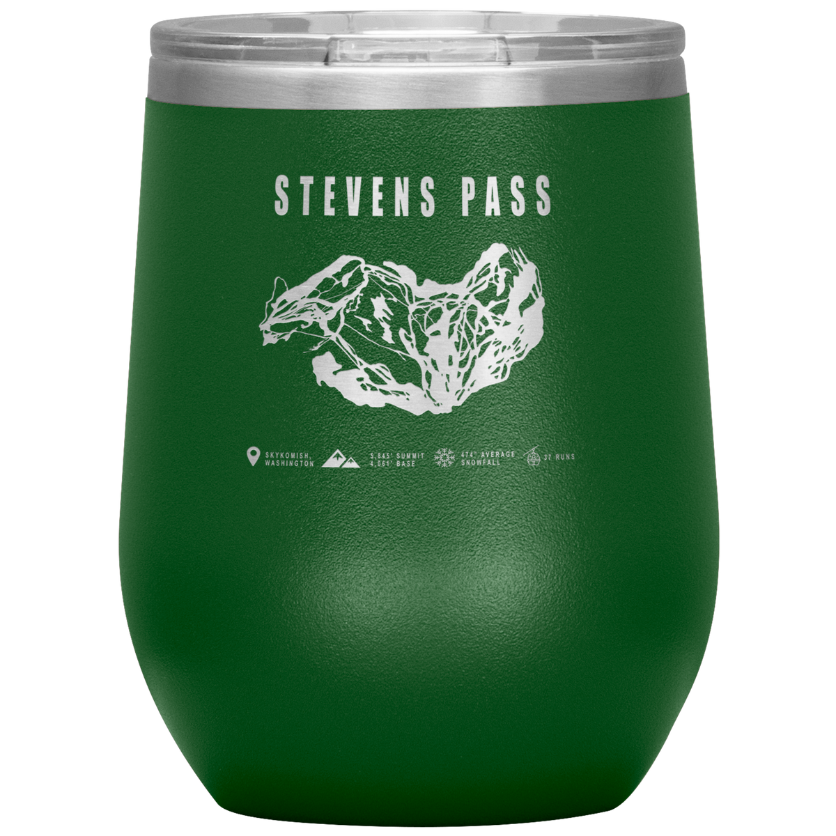 Stevens Pass, Washington Ski Trail Map Wine 12oz Tumbler - Powderaddicts