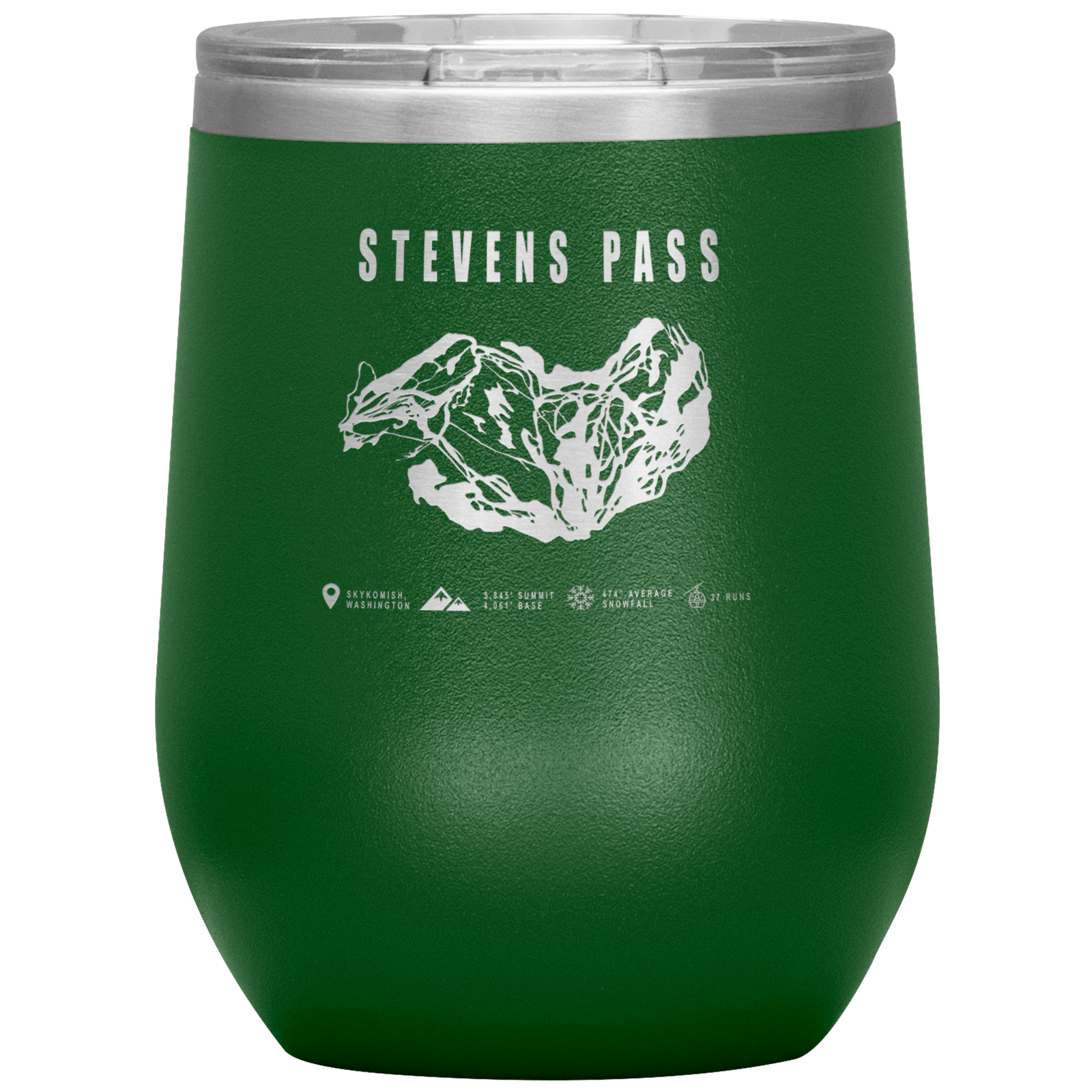 Stevens Pass, Washington Ski Trail Map Wine 12oz Tumbler - Powderaddicts