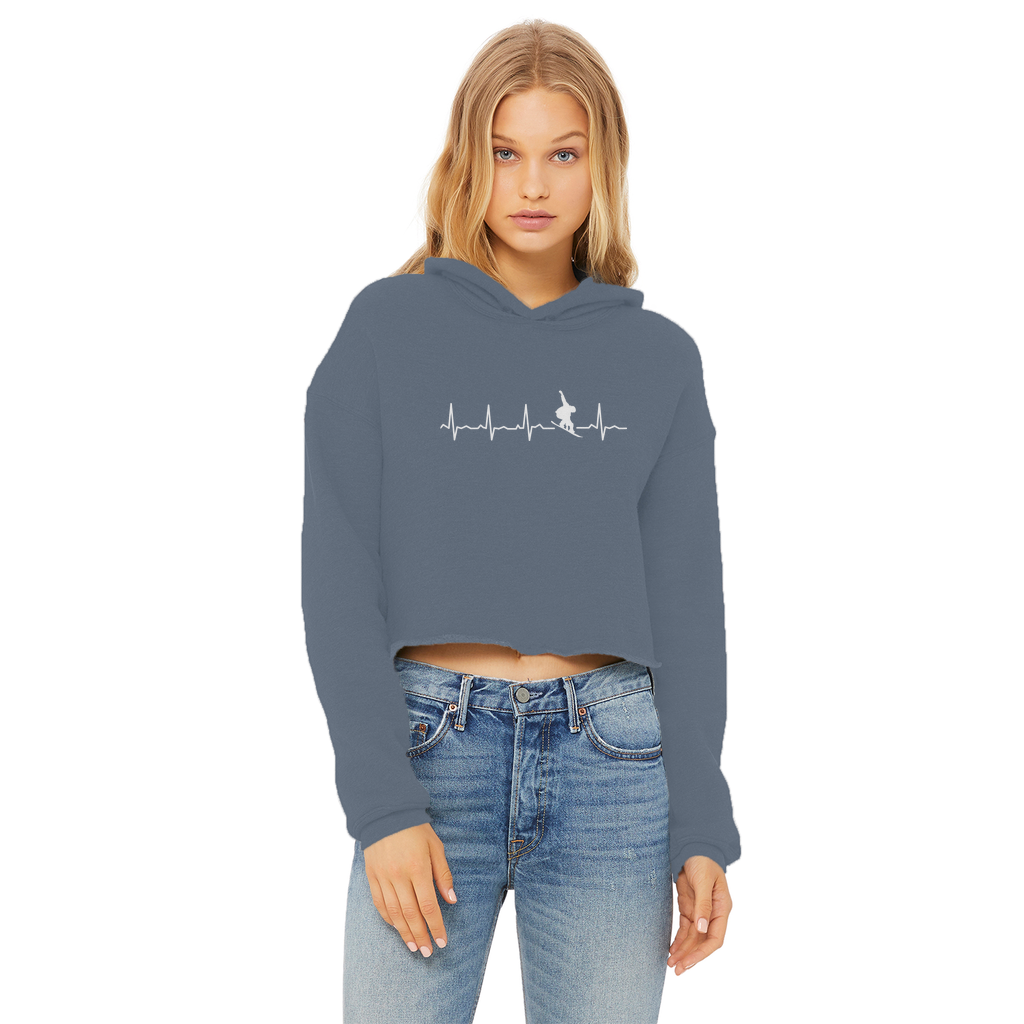 Snowboard Heartbeat Ladies Cropped Raw Edge Hoodie - Powderaddicts