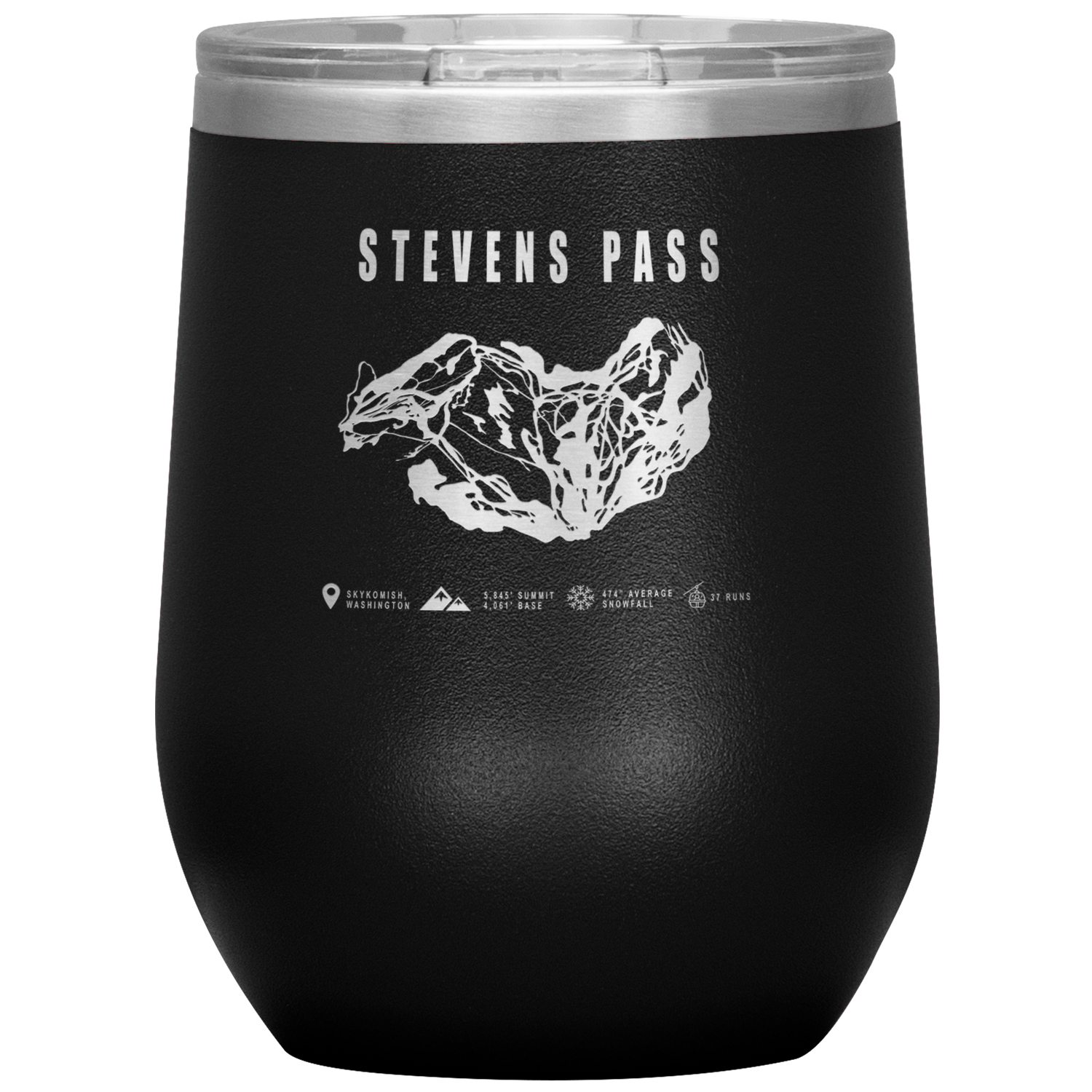 Stevens Pass, Washington Ski Trail Map Wine 12oz Tumbler