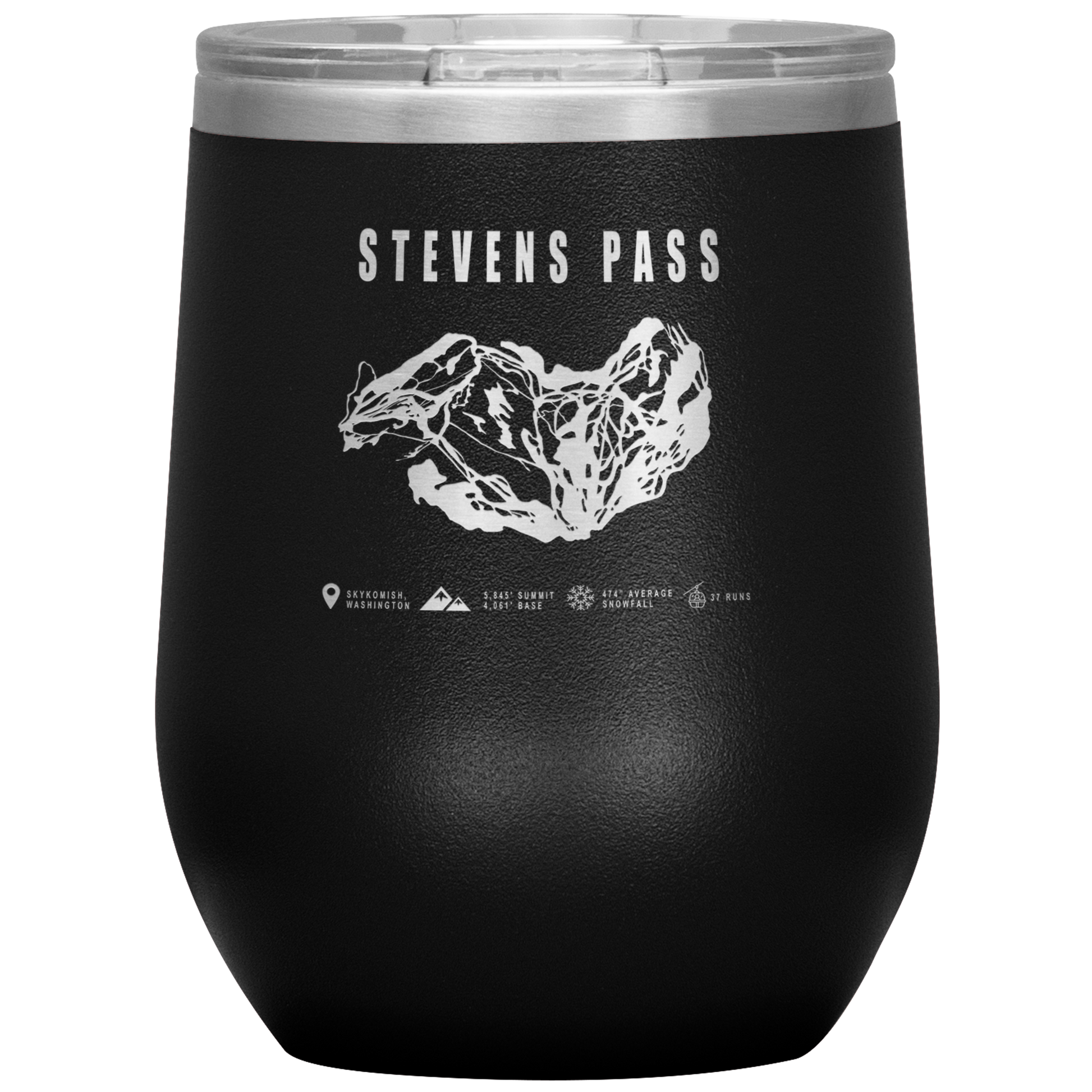 Stevens Pass, Washington Ski Trail Map Wine 12oz Tumbler - Powderaddicts