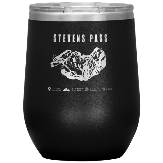 Stevens Pass, Washington Ski Trail Map Wine 12oz Tumbler - Powderaddicts