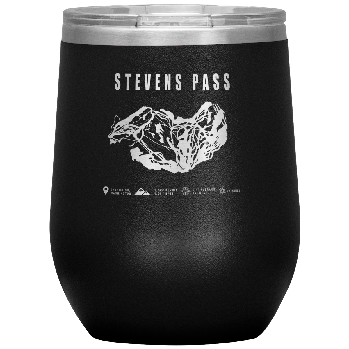 Stevens Pass, Washington Ski Trail Map Wine 12oz Tumbler - Powderaddicts