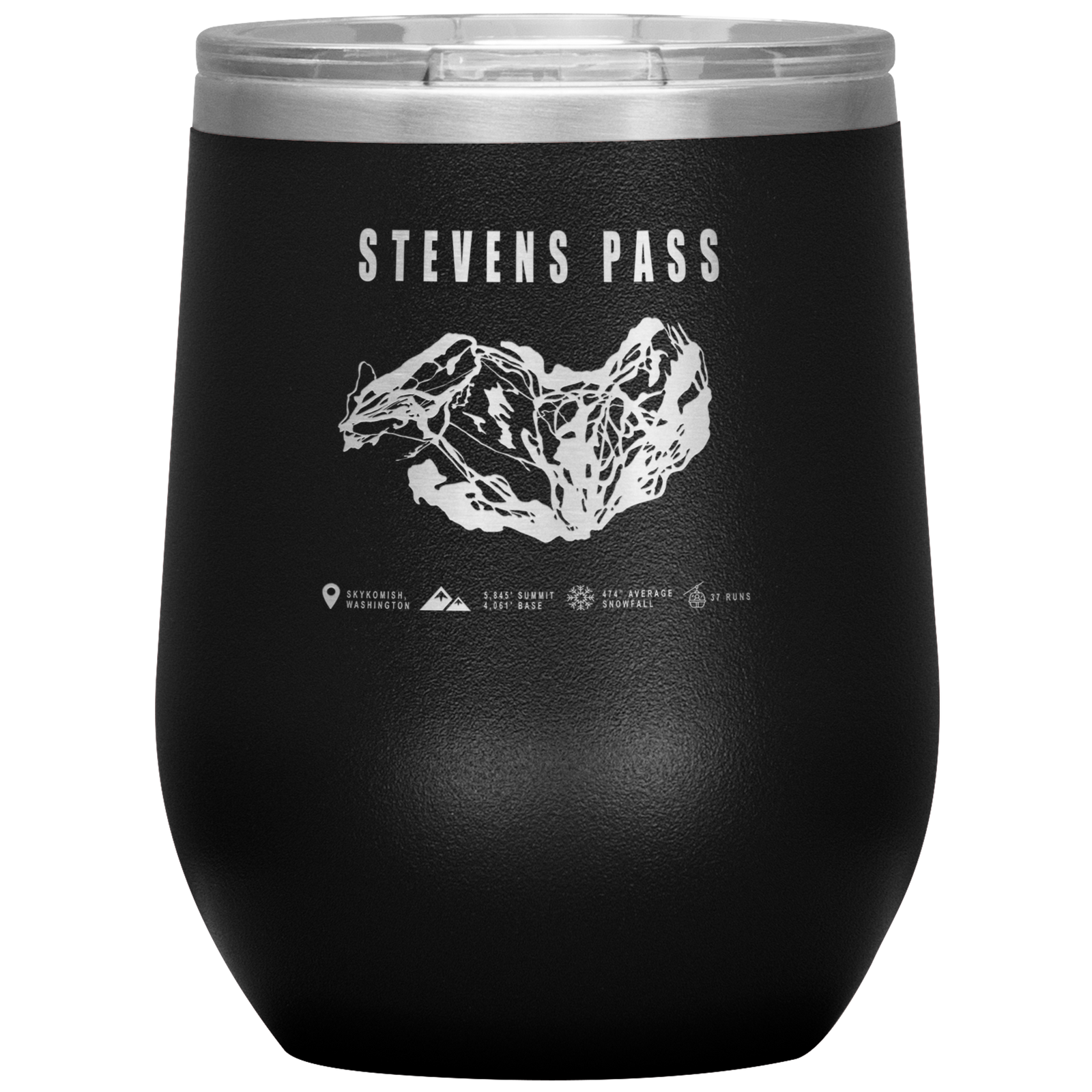 Stevens Pass, Washington Ski Trail Map Wine 12oz Tumbler - Powderaddicts