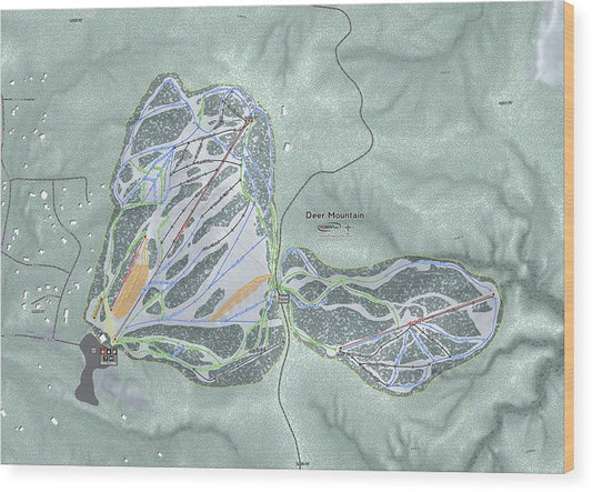 Deer Mountain Ski Trail Map - Wood Print - Powderaddicts