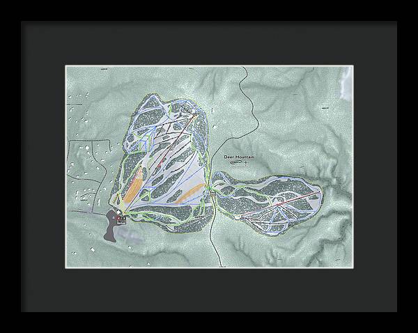 Deer Mountain Ski Trail Map - Framed Print - Powderaddicts