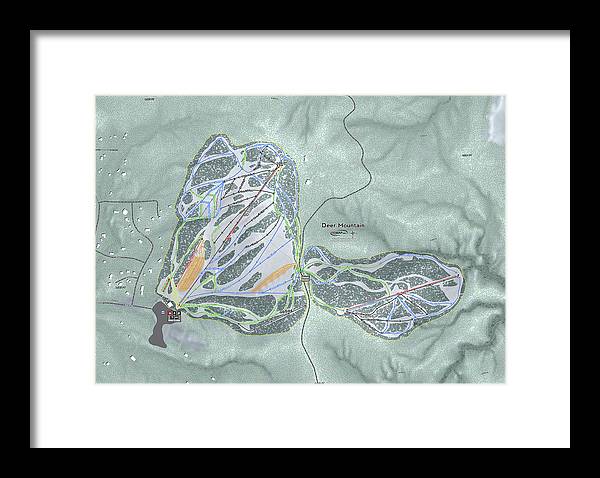 Deer Mountain Ski Trail Map - Framed Print - Powderaddicts