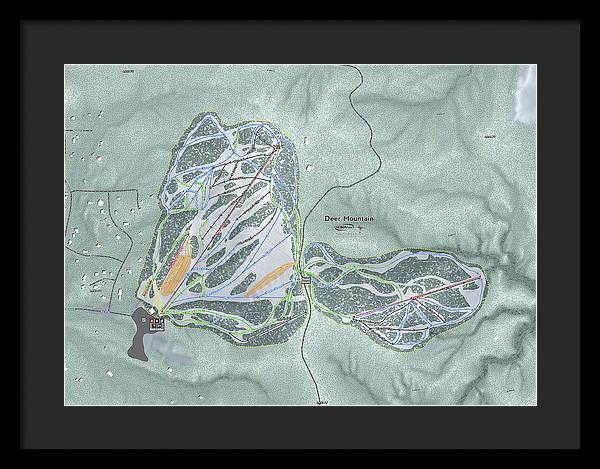 Deer Mountain Ski Trail Map - Framed Print - Powderaddicts