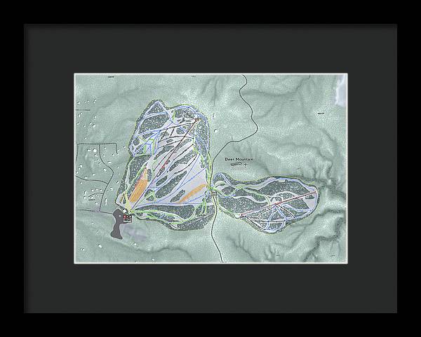 Deer Mountain Ski Trail Map - Framed Print - Powderaddicts