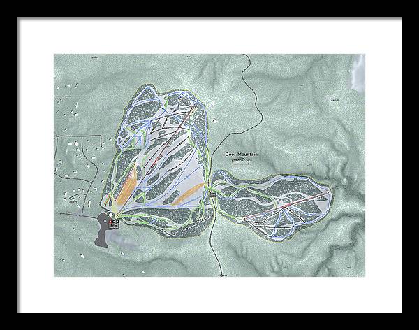 Deer Mountain Ski Trail Map - Framed Print - Powderaddicts
