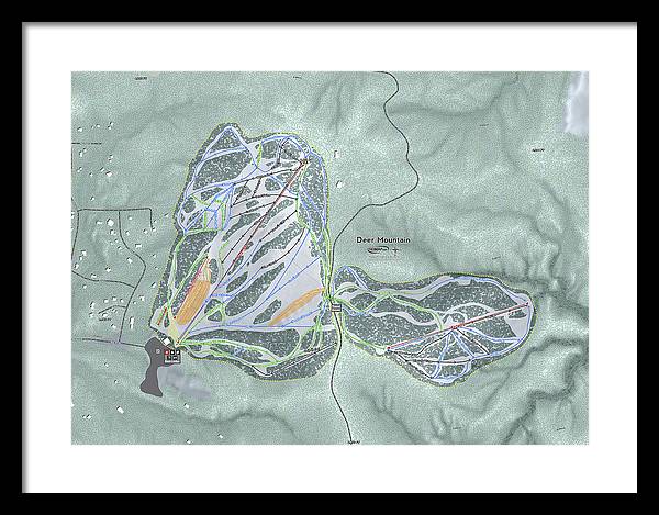 Deer Mountain Ski Trail Map - Framed Print - Powderaddicts