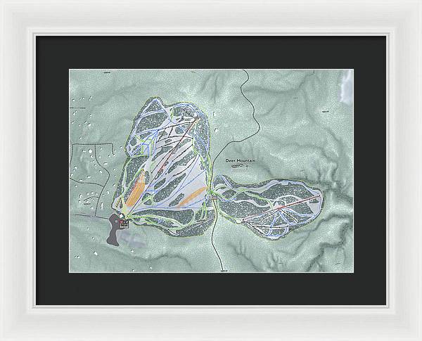 Deer Mountain Ski Trail Map - Framed Print - Powderaddicts