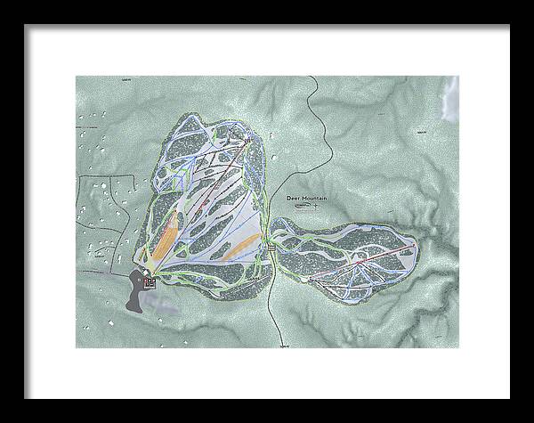 Deer Mountain Ski Trail Map - Framed Print - Powderaddicts