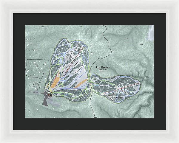 Deer Mountain Ski Trail Map - Framed Print - Powderaddicts