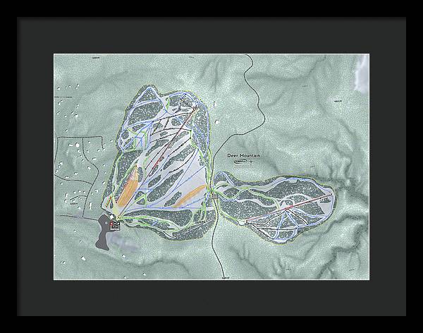 Deer Mountain Ski Trail Map - Framed Print - Powderaddicts