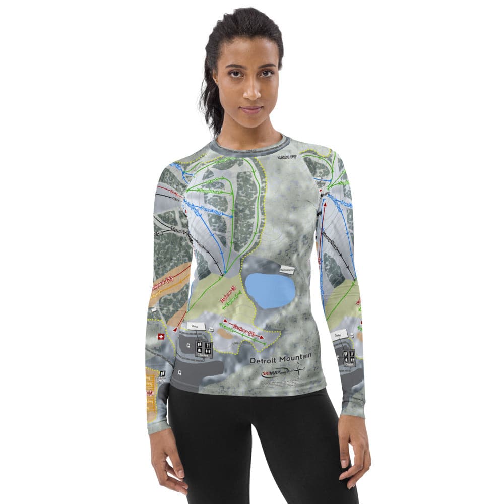 Detroit Mountain, Minnesota Ski Trail Map Women's Base Layer Top - Powderaddicts