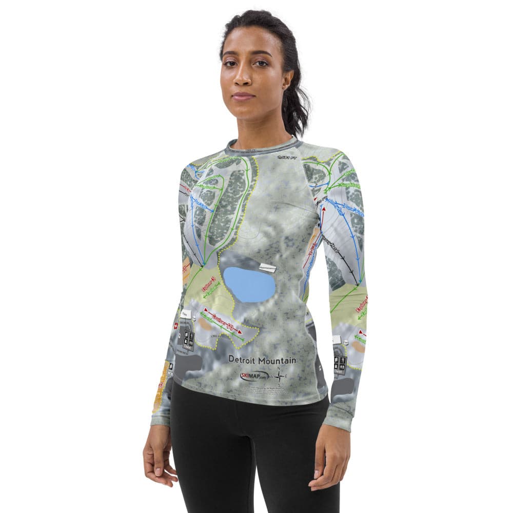 Detroit Mountain, Minnesota Ski Trail Map Women's Base Layer Top - Powderaddicts