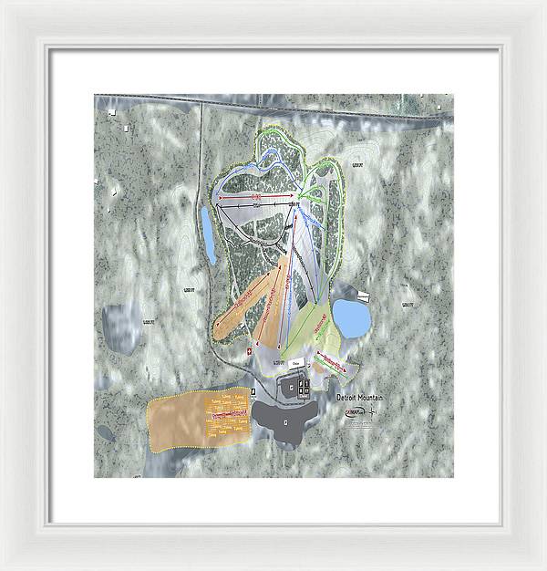 Detroit Mountain Ski Trail Map - Framed Print - Powderaddicts