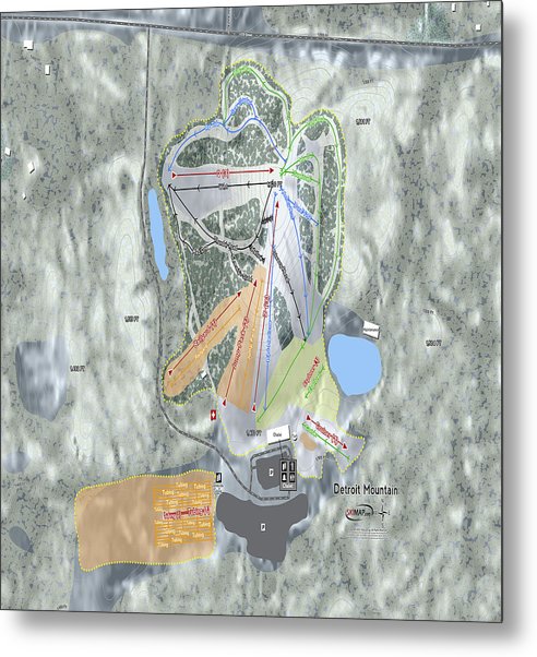 Detroit Mountain Ski Trail Map - Metal Print - Powderaddicts