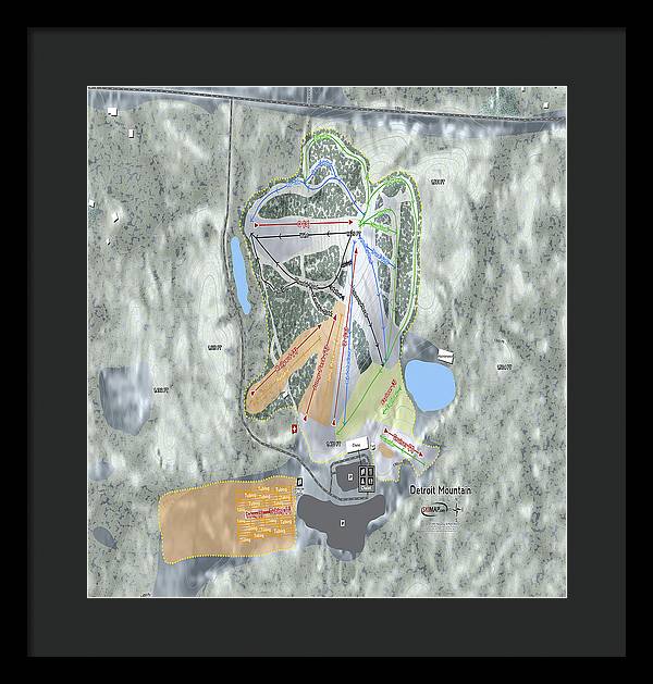 Detroit Mountain Ski Trail Map - Framed Print - Powderaddicts