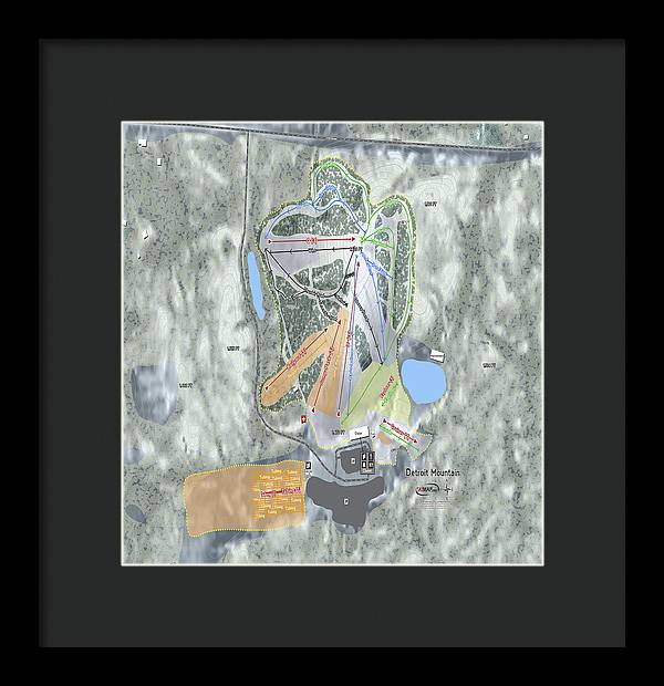 Detroit Mountain Ski Trail Map - Framed Print - Powderaddicts