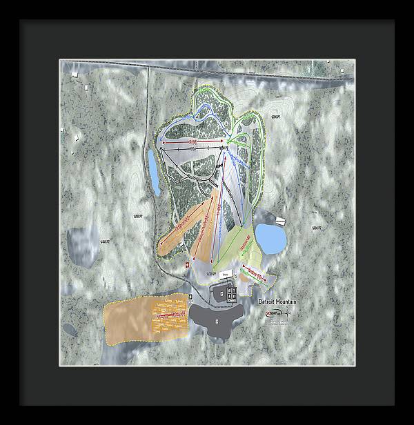 Detroit Mountain Ski Trail Map - Framed Print - Powderaddicts