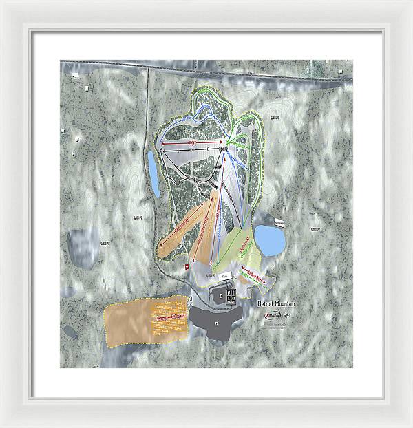 Detroit Mountain Ski Trail Map - Framed Print - Powderaddicts