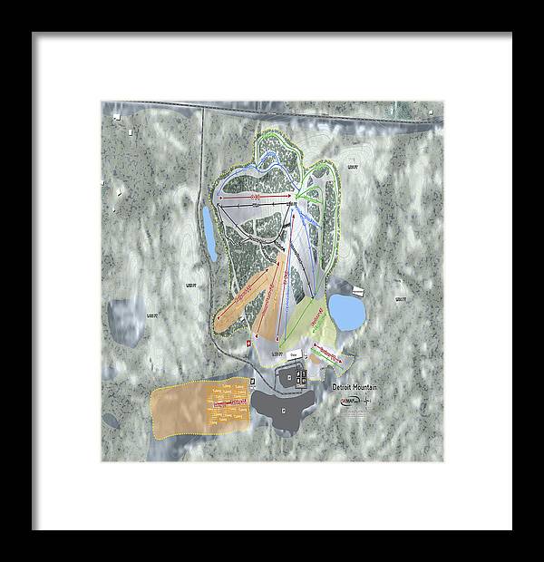 Detroit Mountain Ski Trail Map - Framed Print - Powderaddicts