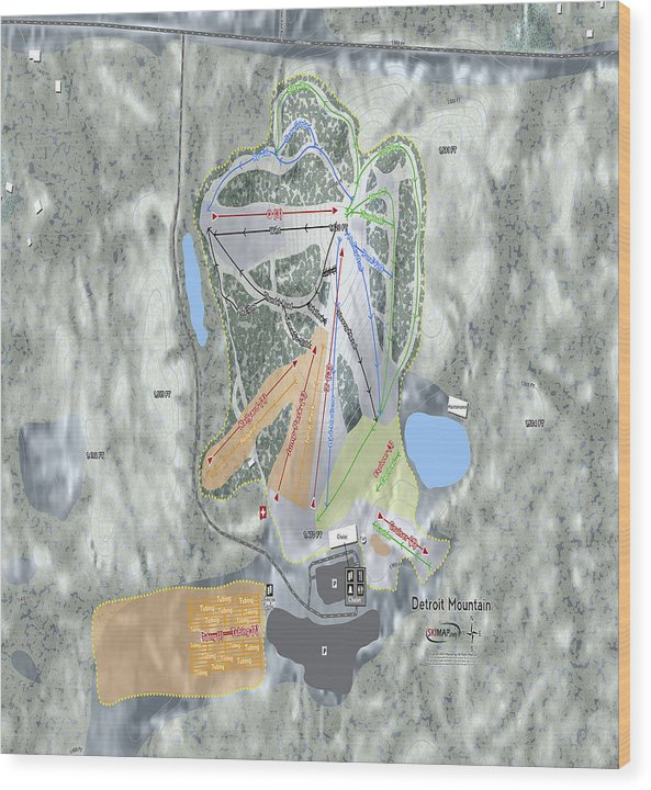 Detroit Mountain Ski Trail Map - Wood Print - Powderaddicts